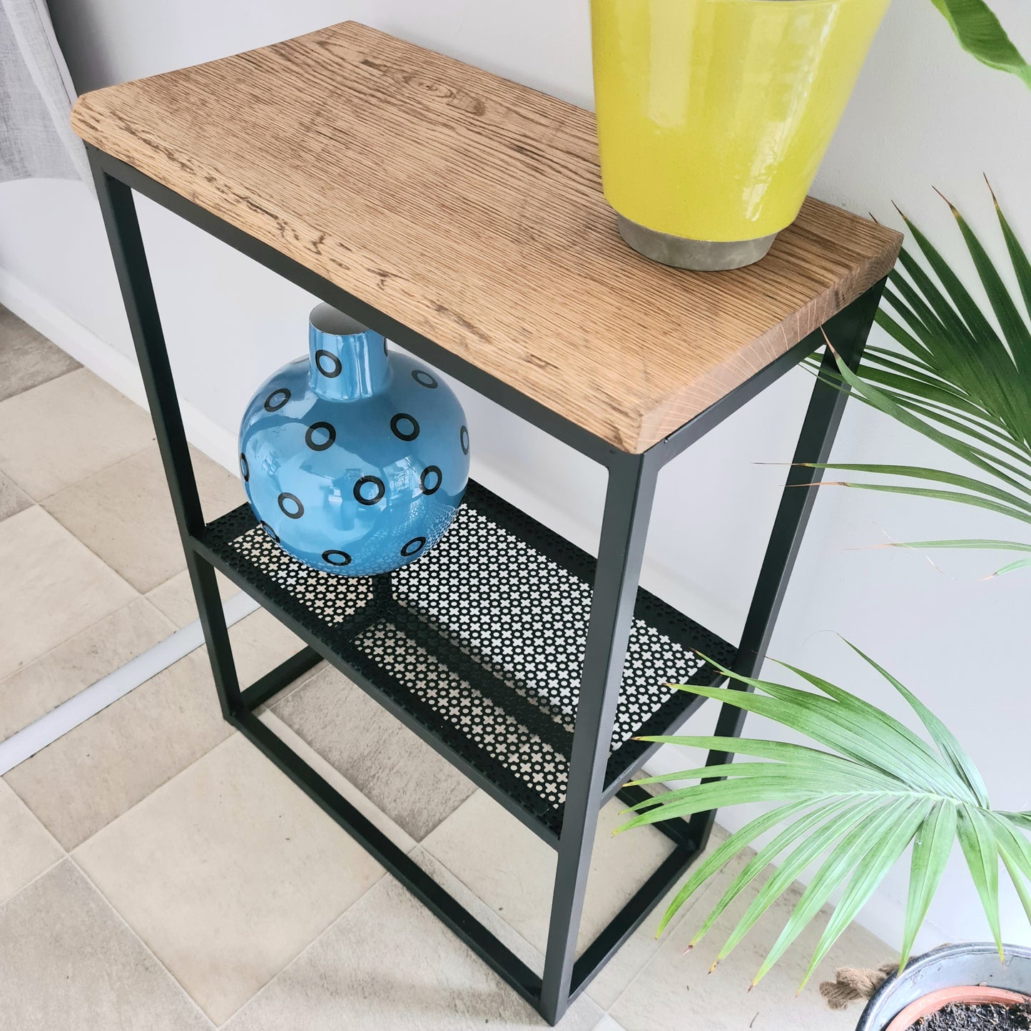 Oak and Metal Side Table | Industrial Style Living Room Hallway Furniture | Bespoke Size Side Board | For Home Interior Designer House