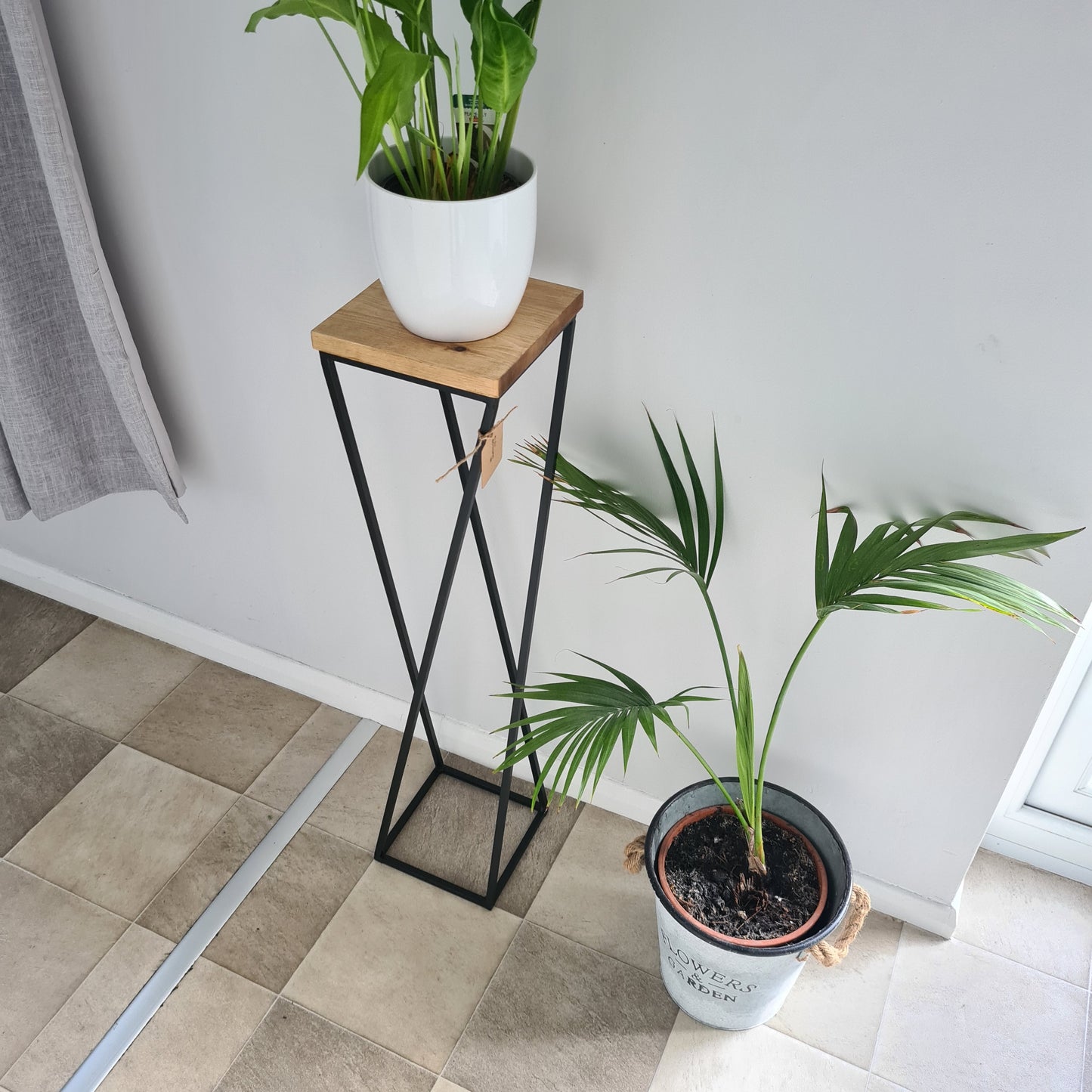 Geometric Plant Stand Side Table | Art Deco Living Room Furniture | Custom Vase Flower Stand | For New Home Green Gifts for Her